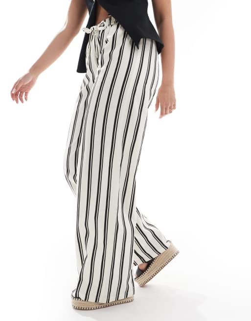 Wednesday's Girl stripe wide leg trouser in white, 2 of 5