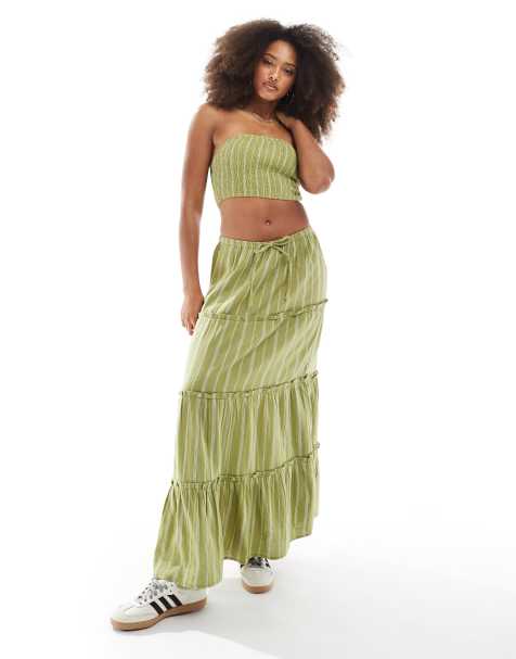 Wednesday's Girl striped bandeau co-ord top in green - view 1