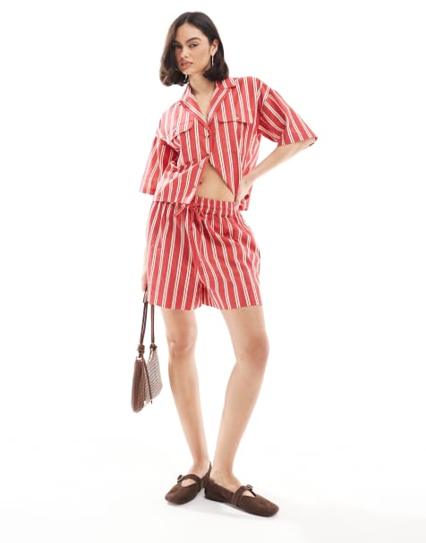 Wednesday's Girl striped boxer style shorts in red - part of a set - view 1