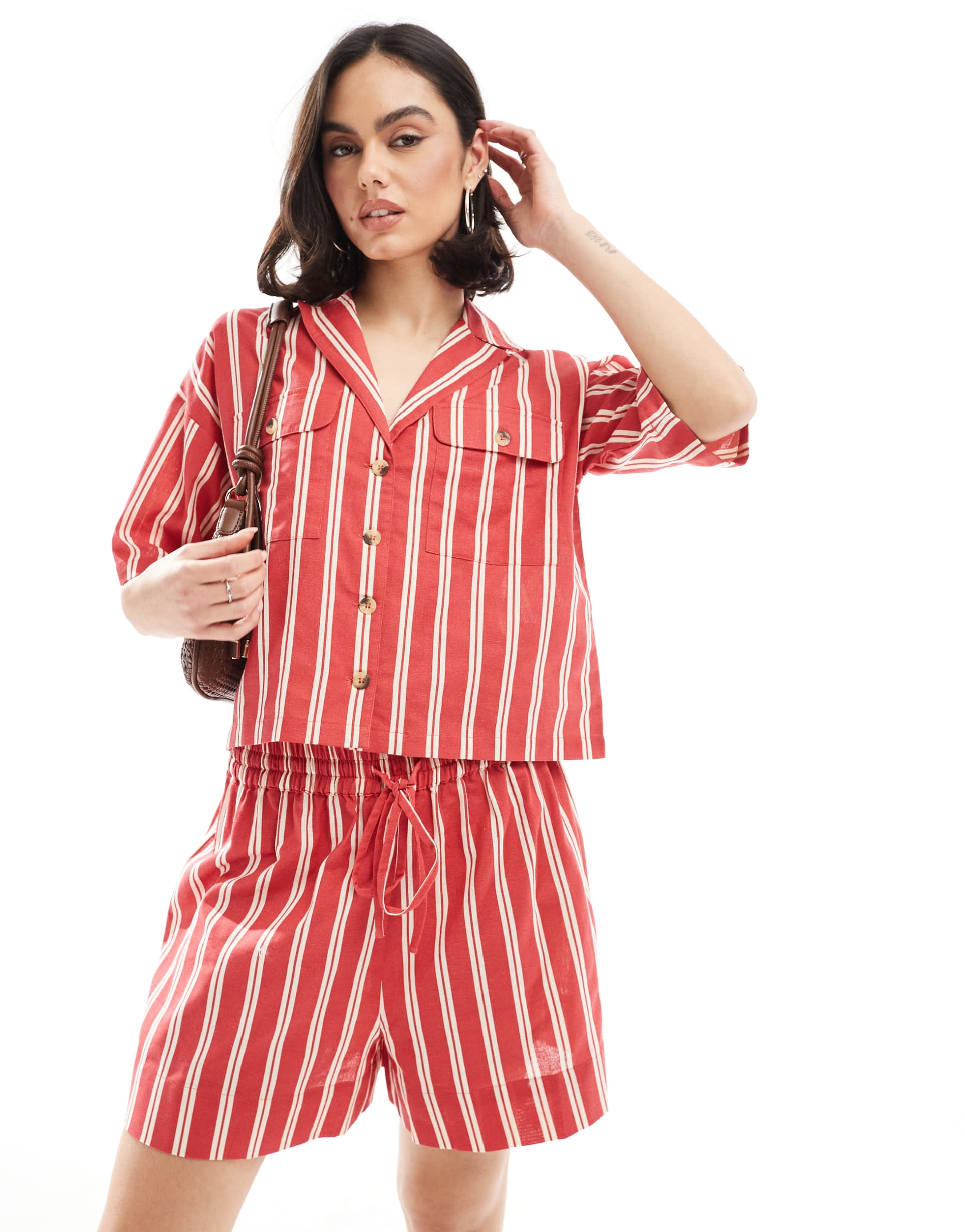 wednesday's girl striped boxy shirt in red - part of a set
