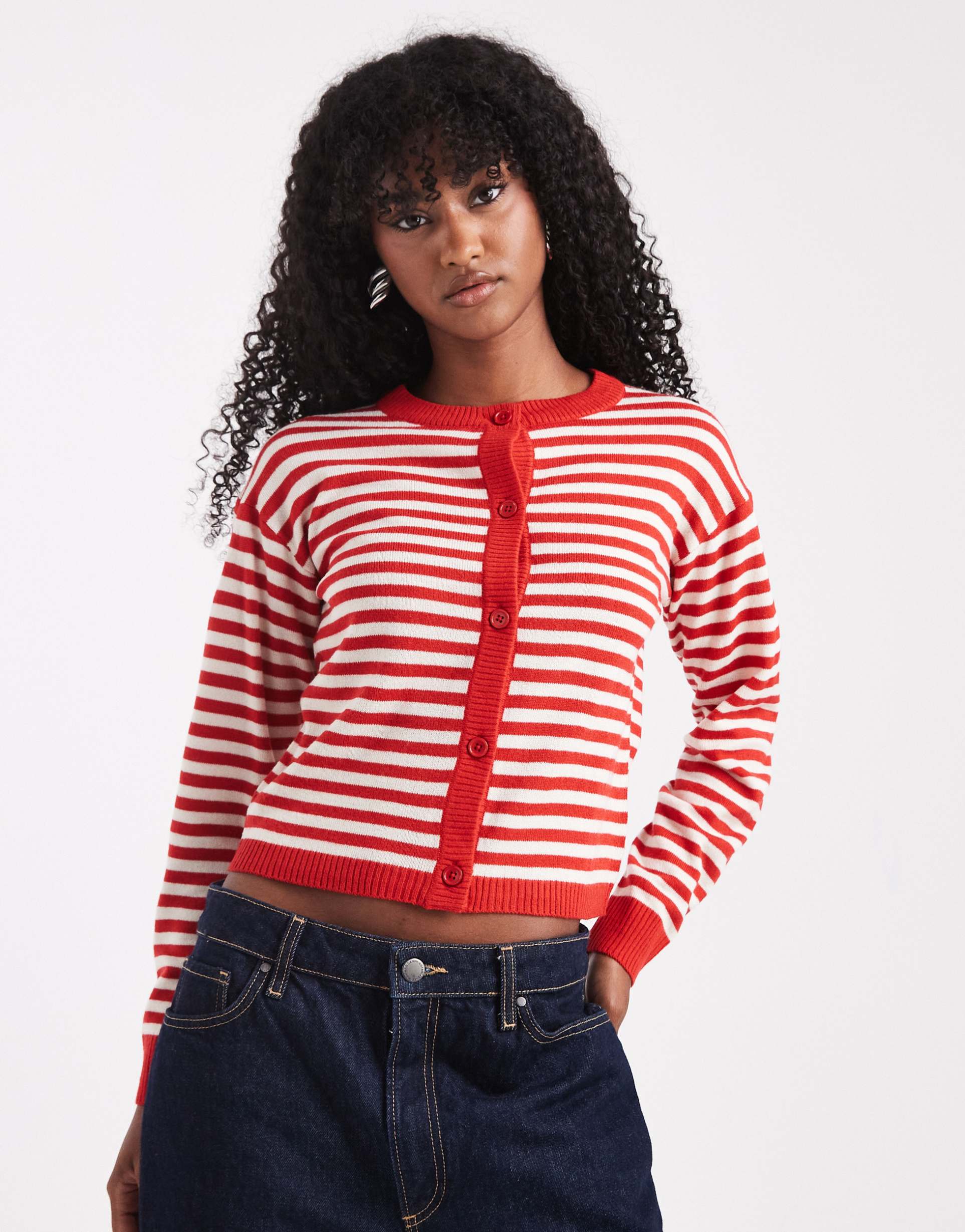 wednesday's girl striped cardigan in red and cream