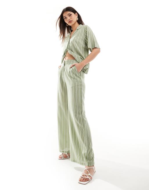 Wednesday's Girl striped linen look pants in sage green