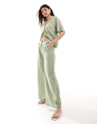 Wednesday's Girl striped linen look trousers green Sale