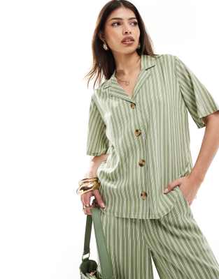 Wednesday's Girl Wednesday's Girl striped linen shirt co-ord in sage green