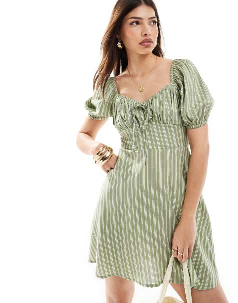 Wednesday's Girl striped mini dress in sage green - view 1
