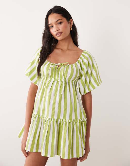 green and white smock dress Wednesday's Girl striped mini smock dress in green and white