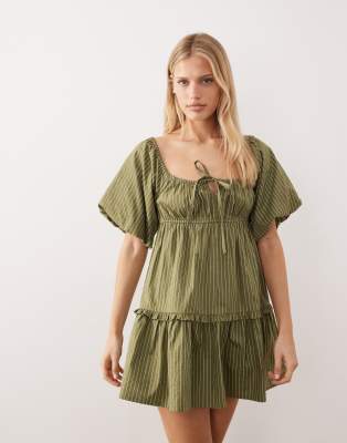 Wednesday's Girl Striped Mini Smock Dress In Green