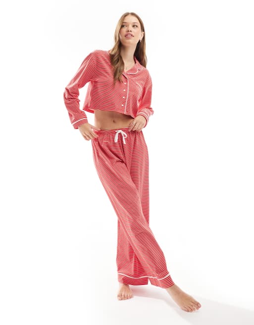 Wednesday's Girl striped print long sleeve pyjama set in red