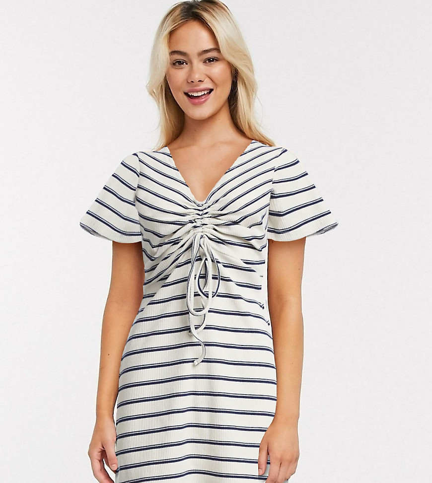 Wednesday's Girl striped ribbed mini dress with ruched front-White