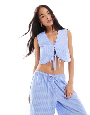 Wednesday's Girl Wednesday's Girl striped tie detail waistcoat top co-ord in blue