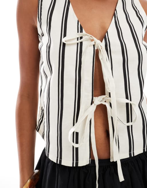 Wednesday's Girl striped tie front top in white, 4 of 4