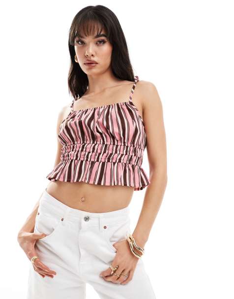 Wednesday's Girl striped tie shoulder cami top in pink - view 1