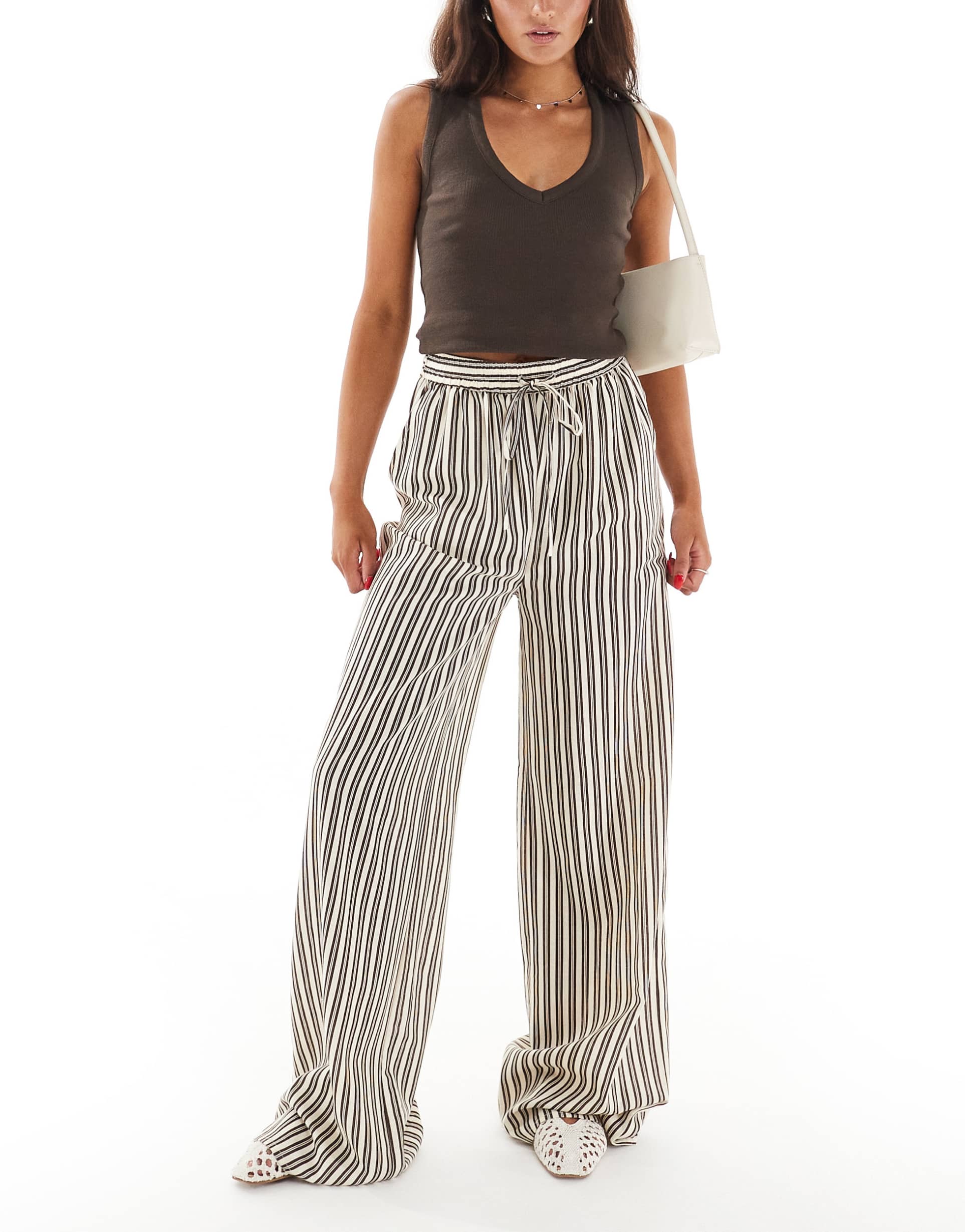 wednesday's girl striped wide leg pants in brown and white