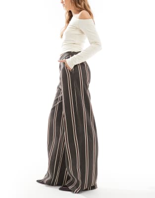 Wednesday's Girl Striped Wide Leg Pants In Brown
