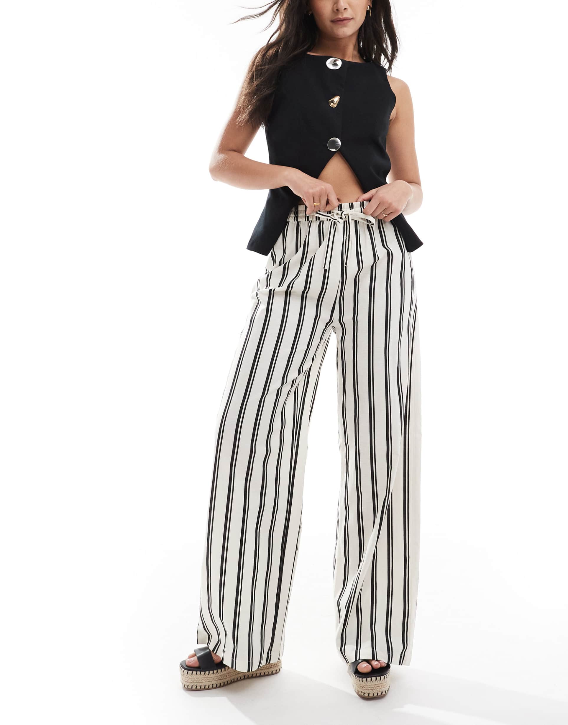 wednesday's girl striped wide leg pants in white