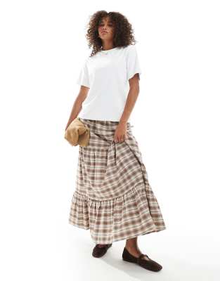 Wednesday's Girl - Stufen-Maxirock mit Karomuster in Beige-Neutral
