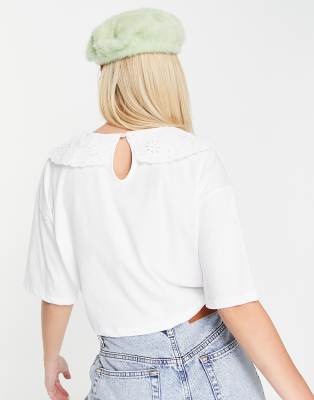 T-shirt corta con colletto in pizzo-Bianco - Wednesday's Girl T-shirt donna  - immagine3