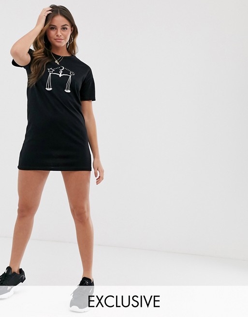 Wednesday's Girl t-shirt dress with horoscope graphic
