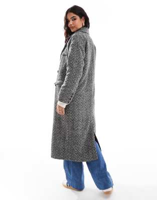 Wednesday's Girl Tailored Oversized Herringbone Coat In Gray