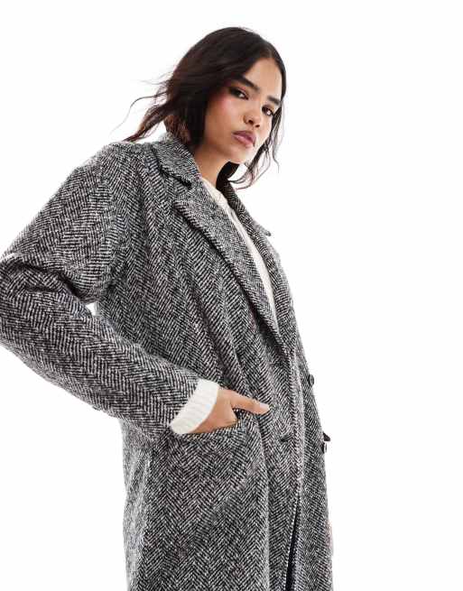 Wednesday s Girl tailored oversized herringbone coat in charcoal grey