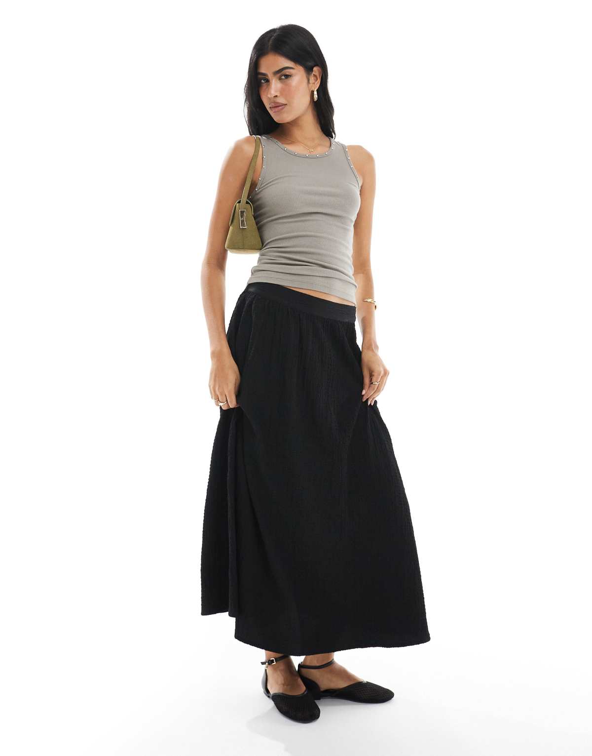 Wednesday's Girl tectured midi skirt in black