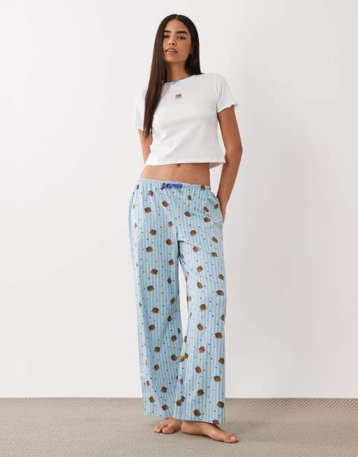 Wednesdays Girl tee and trouser pyjama set in pancake blue stripe, 2 of 4
