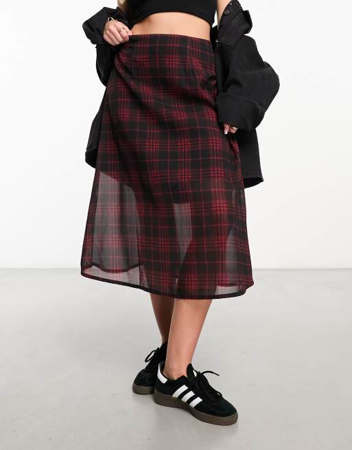 Wednesday's Girl - Ternet rød midinederdel i chiffon