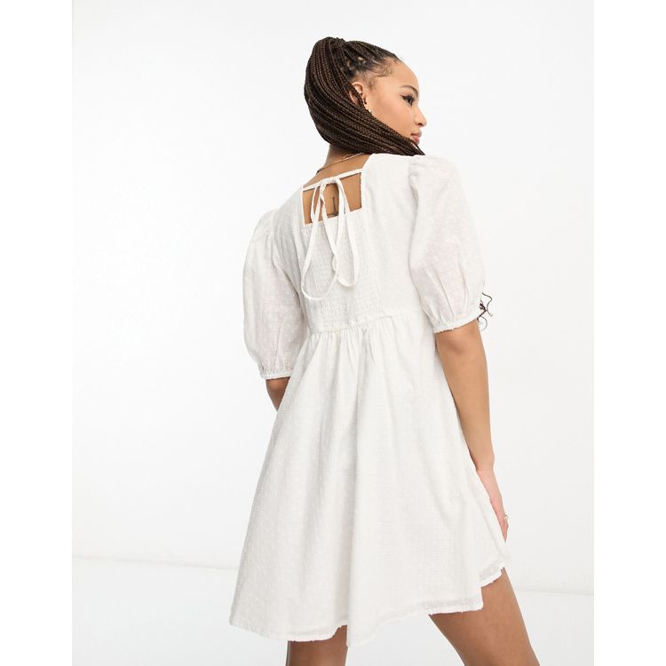 Wednesday's Girl textured cotton puff sleeve mini smock dress in