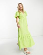 ASOS DESIGN Curve cotton shirred corset midi dress in sage green