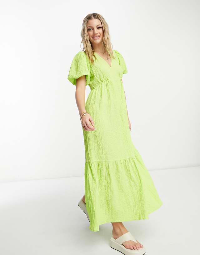 Wednesday's Girl textured midi smock dress in lime