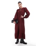[Wednesday's Girl] Wednesday's Girl textured tie-detail midi smock dress in deep red XS Deep Red