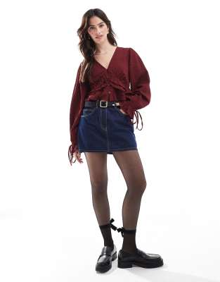 Wednesday's Girl textured tie-sleeve blouse in deep red