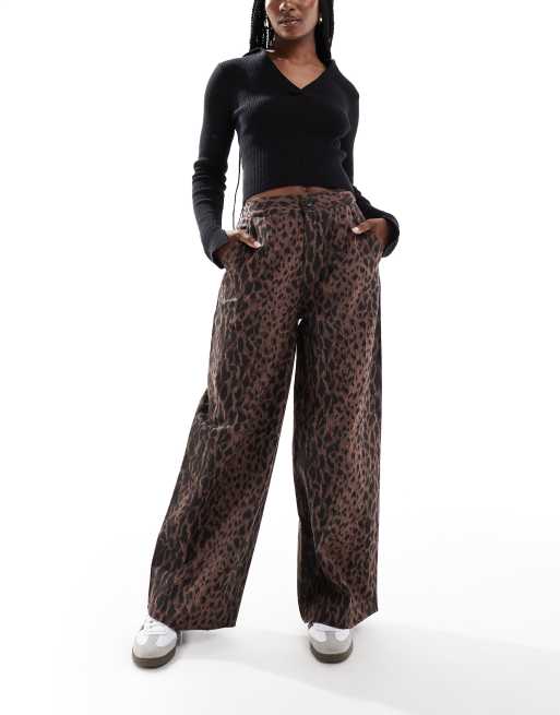 Wednesday's Girl textured wide leg trousers in brown leopard ASOS