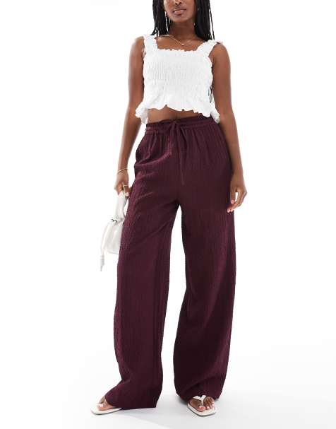 Wednesday's Girl textured wide leg trousers in deep purple - view 1