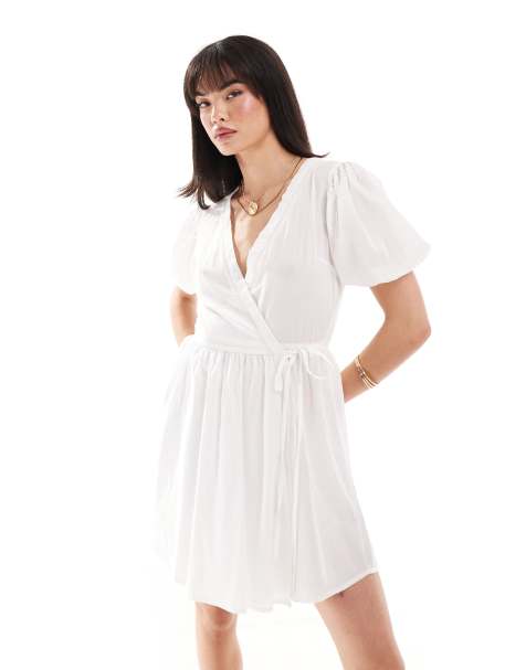 Wednesday's Girl textured wrap mini dress in white - view 1
