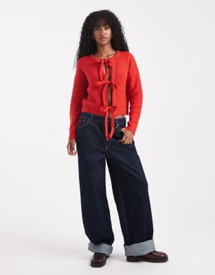 Wednesday's Girl Tie Detail Cardigan In Red