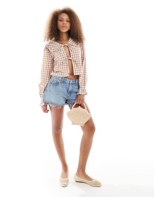 Wednesday's Girl Tie Detail Gingham Blouse In Orange