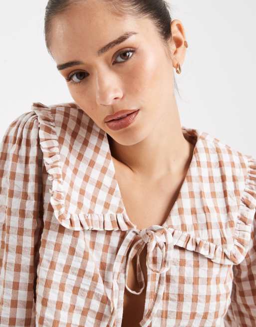 Wednesday's Girl tie detail gingham blouse in rust, 3 of 4
