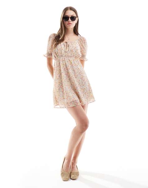 Wednesday's Girl tie-detail milkmaid mini floral dress in multi - view 1