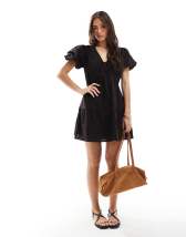 Wednesday's Girl smudge spot ruffle wrap mini dress in pale pink