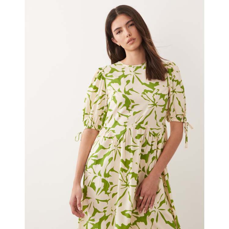 green floral dress short Soleia Green Floral V-Neck Tie Waist Romantic Casual Vacation Women's Mini  Dress