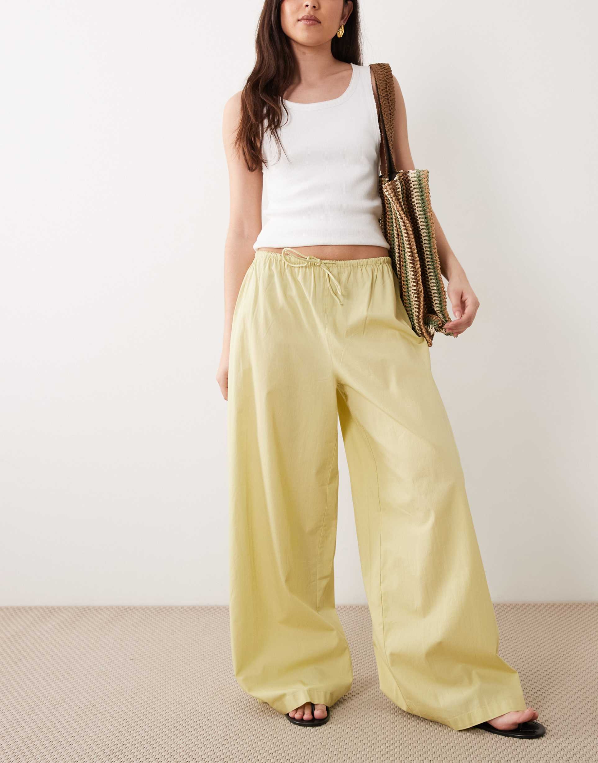 wednesdays girl tie detail wide leg pants in sage green