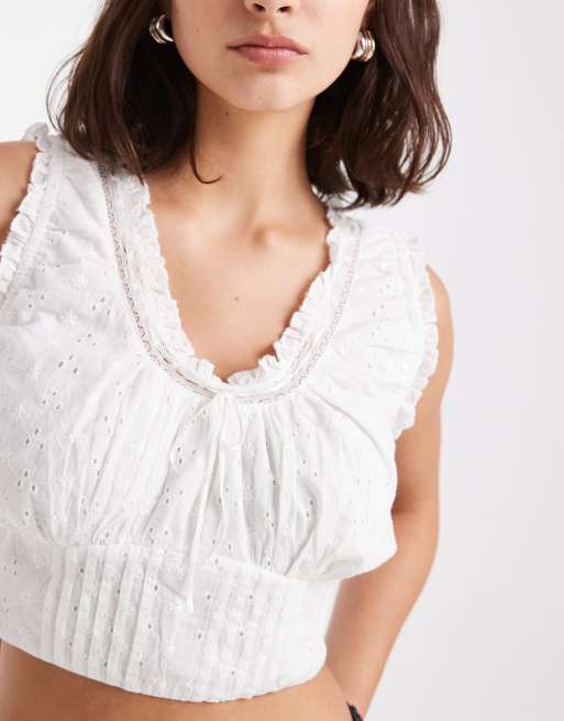 Wednesday's Girl tie front cropped cami in white, 3 of 4