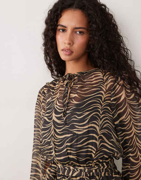 Wednesday's Girl tie front floaty blouse in zebra print - view 1
