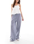 [Wednesday's Girl] Wednesday's Girl tie-side gingham pants in navy blue L Navy Gingham