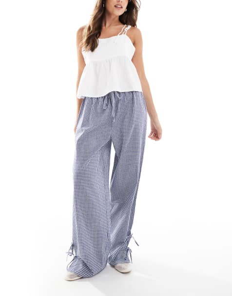 Wednesday's Girl tie-side gingham trousers in navy blue - view 1