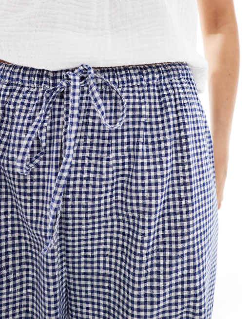 Wednesday's Girl tie-side gingham trousers in navy blue, 4 of 5