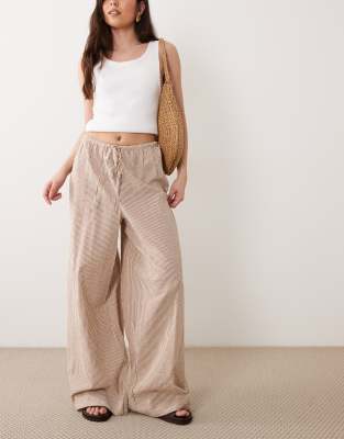 Wednesdays Girl tie up wide leg pants in brown stripe brown 8890₽