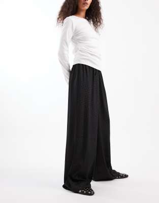 Wednesday's Girl Tie Waist Satin Wide Leg Pants Spot Jacquard In Black