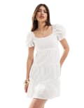 [Wednesday's Girl] Wednesday's Girl tiered broderie smock mini dress in white L WHITE